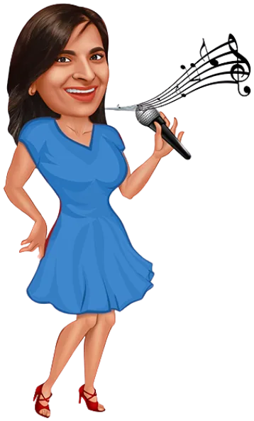 Illustration of RJ Swati singing into a microphone